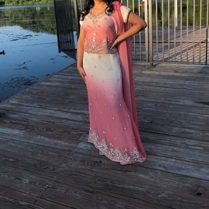 GORGEOUS Ombré Lehenga Choli Pink and Cream Perfect for Diwali, Eid, Etc.